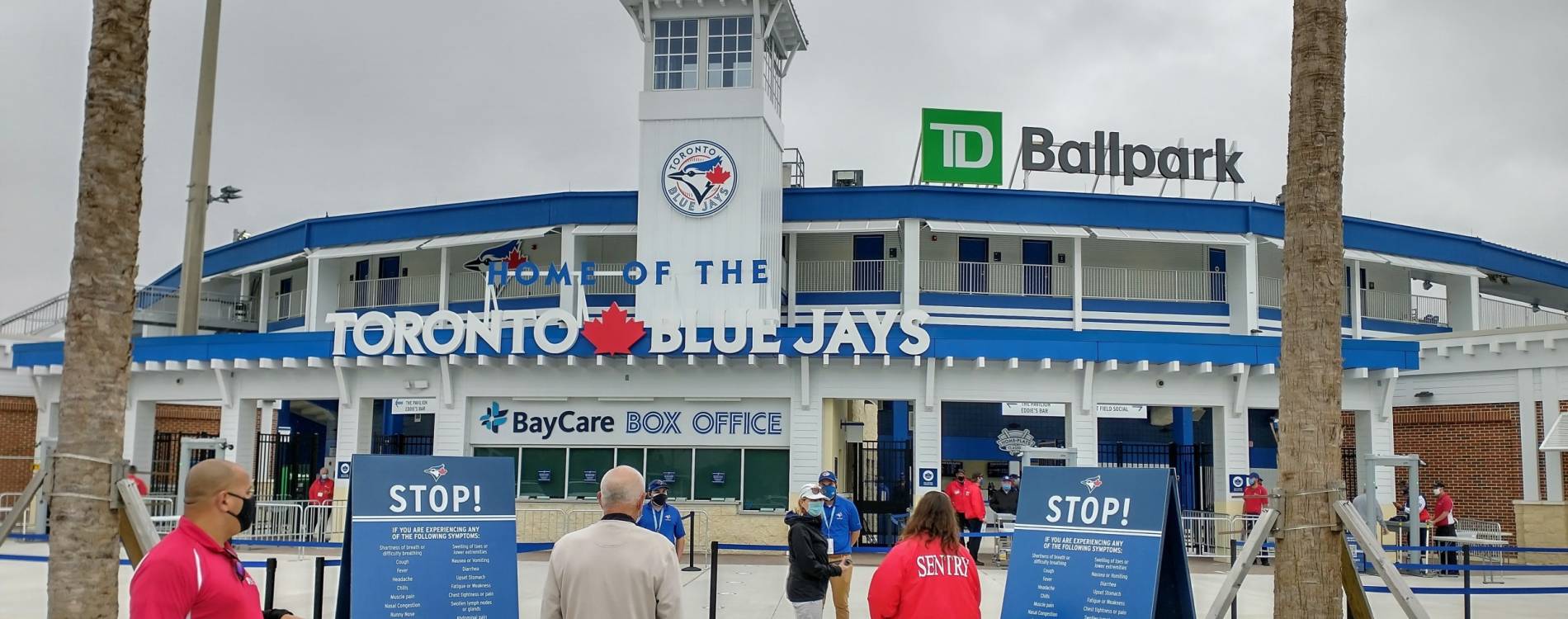 View from outside TD Ballpark during a fireworks display