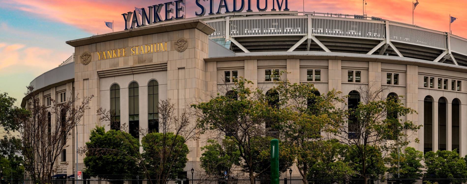 View from outside Yankee Stadium at sunset