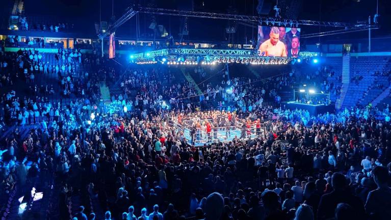 View from the 100 Level at the AO Arena during a boxing event