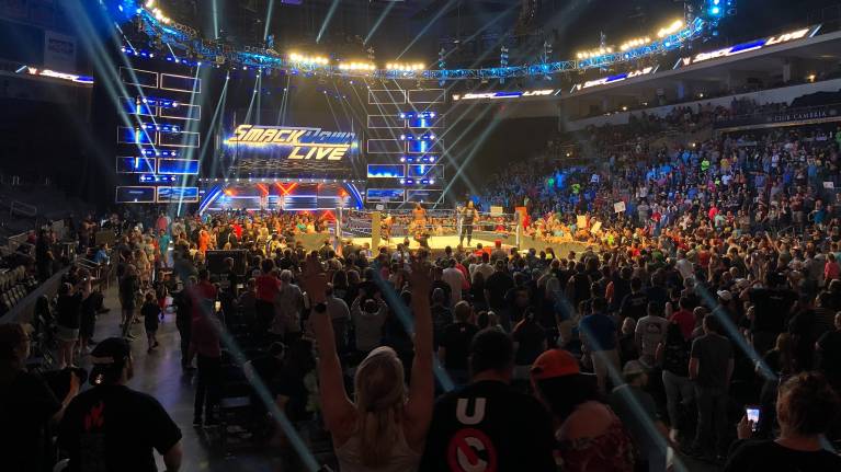 View from the bleachers at a WWE show