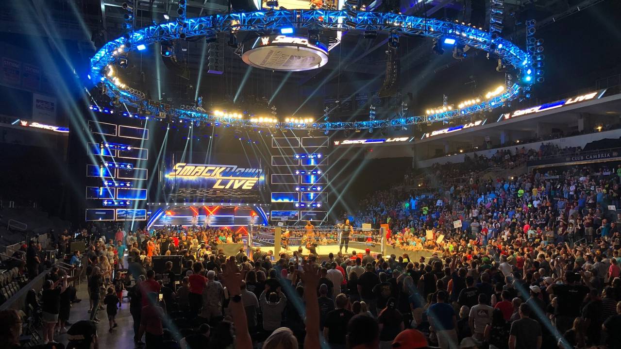 View from the Lower level at a pro-wrestling event