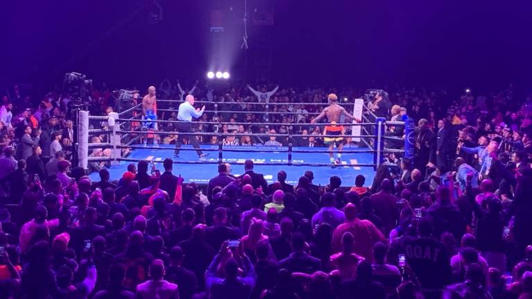View from the lower level of a boxing event