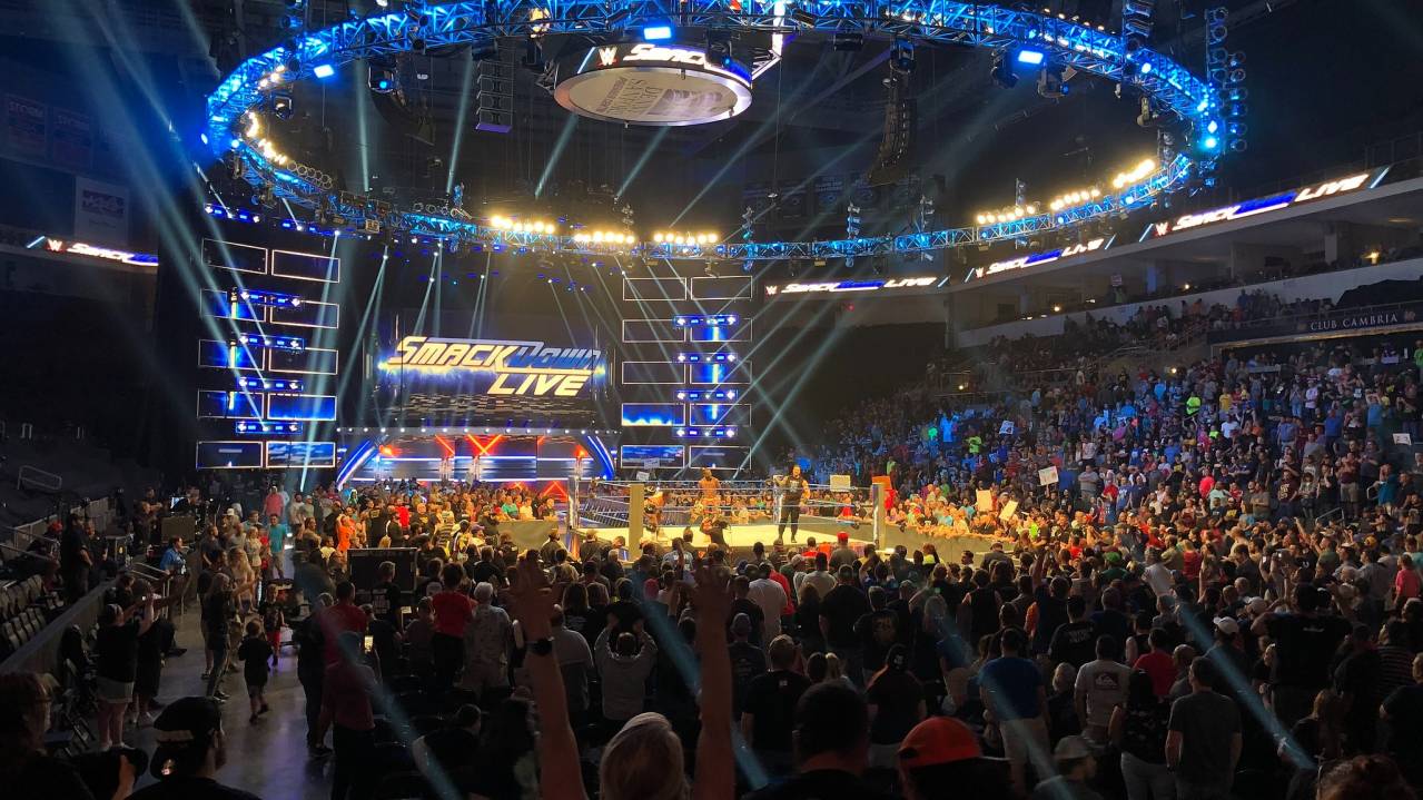 View from the risers at a pro-wrestling show