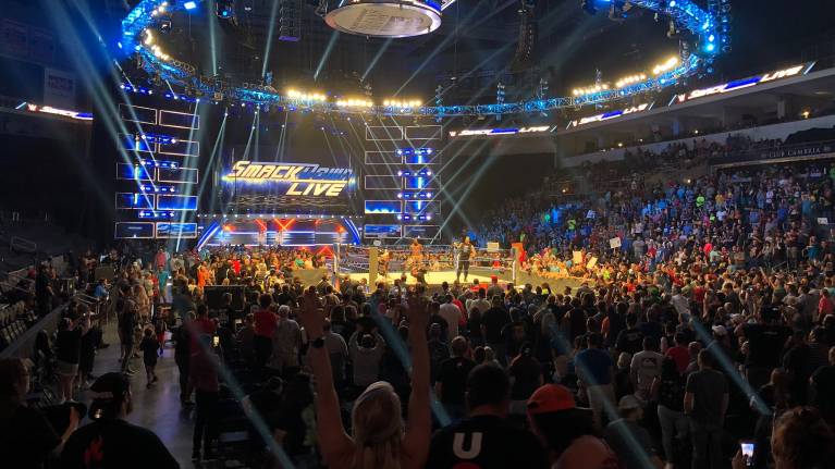 View from the risers at a WWE show