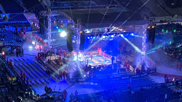 View from the upper level at a boxing event