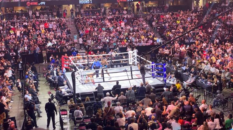 View from the upper level of a boxing event