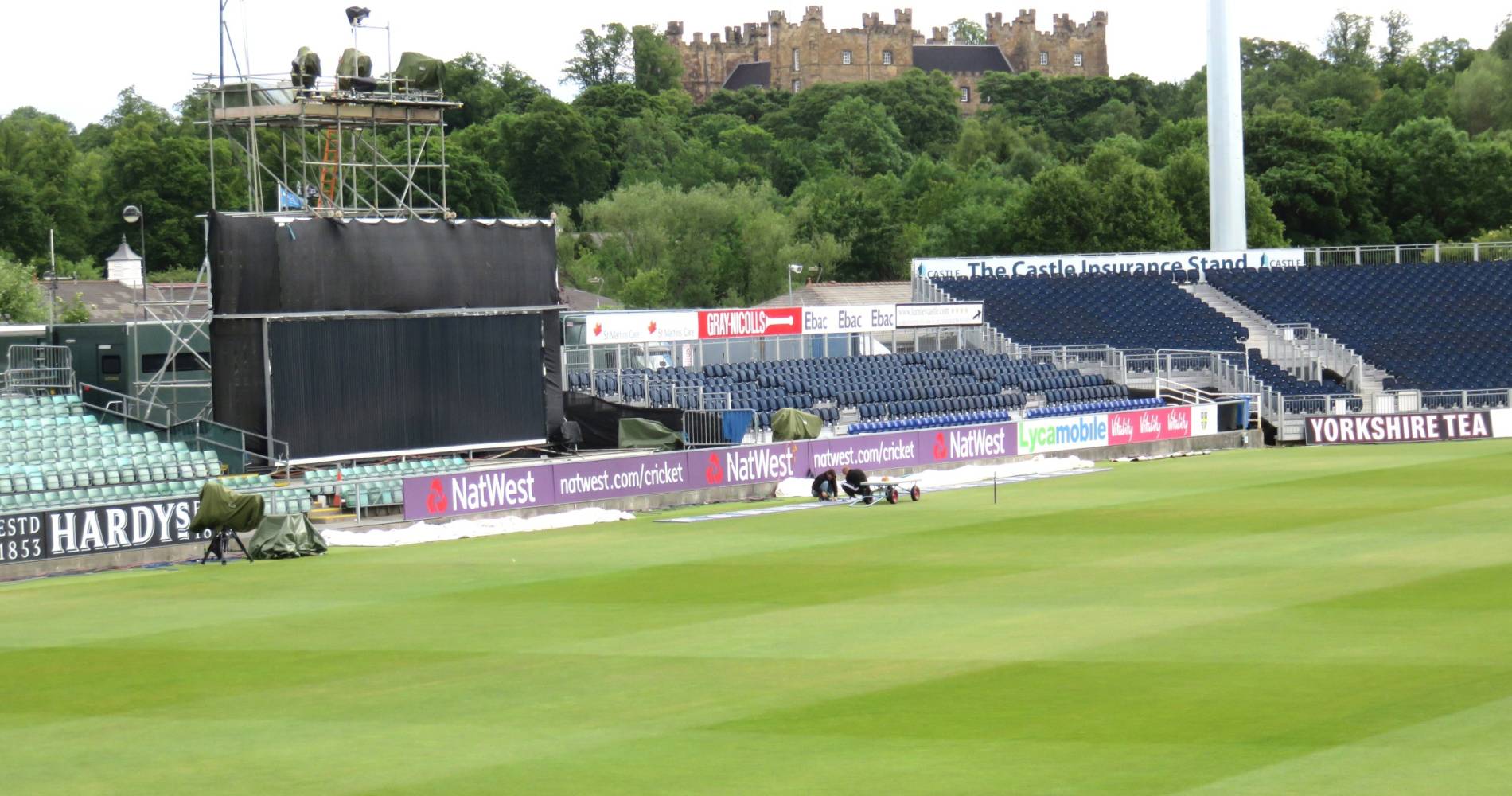View of Durham's Riverside Ground with Lumley Castle in the distance
