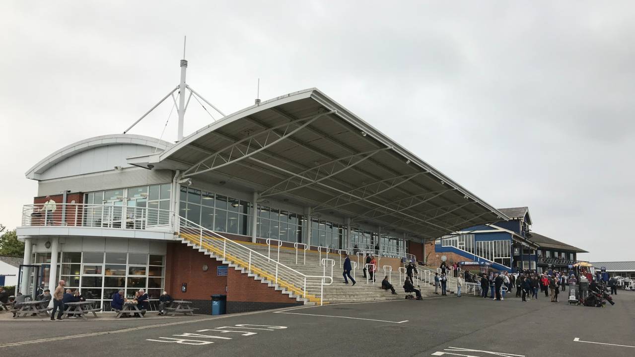 View of the grandstand at Leicester Racecourse