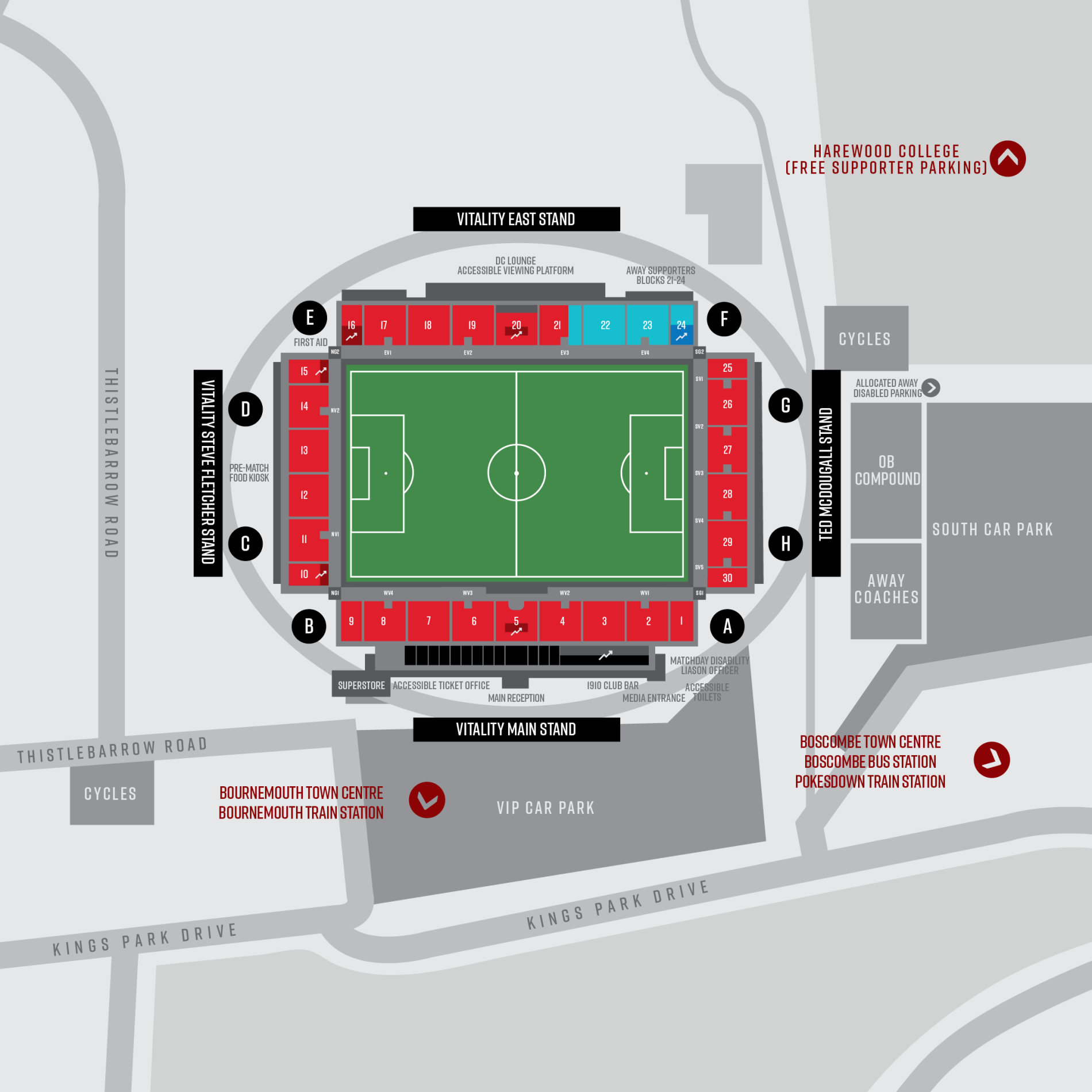 Vitality Stadium (Dean Court) Map