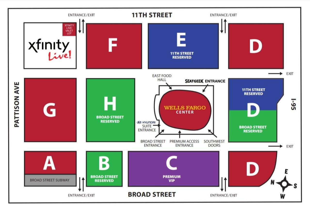 Philadelphia Flyers vs Florida - Wells Fargo Center Parking Map 36928